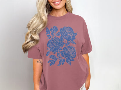 Beautiful Floral Graphic Design on Oversized T-Shirt
