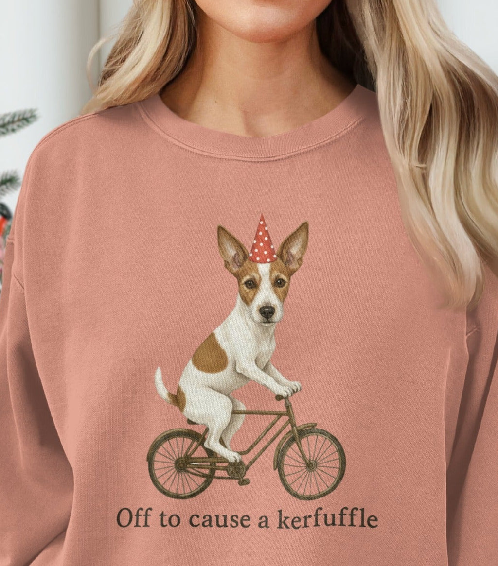 Off to cause a kerfuffle bike dog Christmas sweater