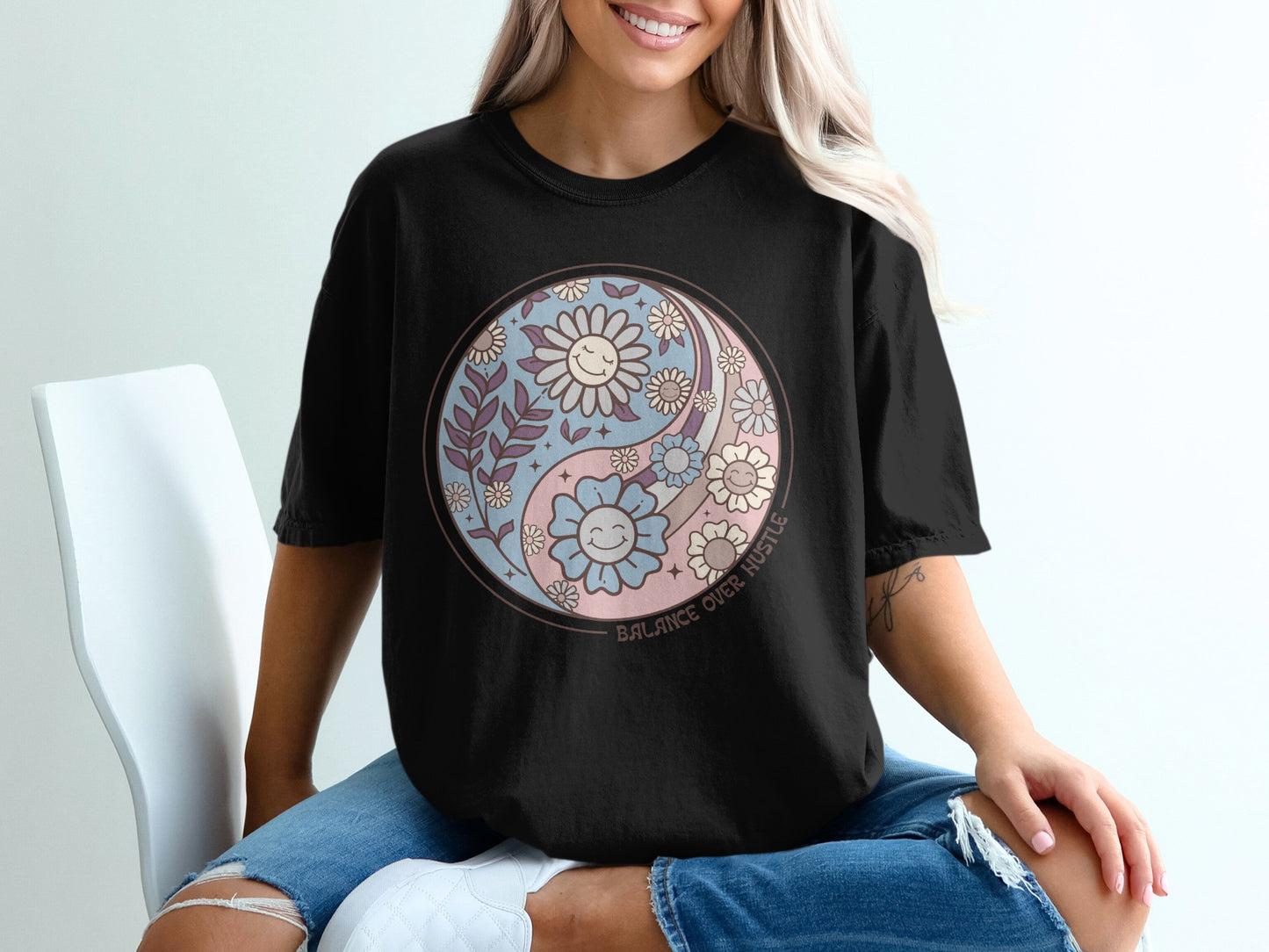 Balance Over Hustle Floral Circle Graphic Shirt
