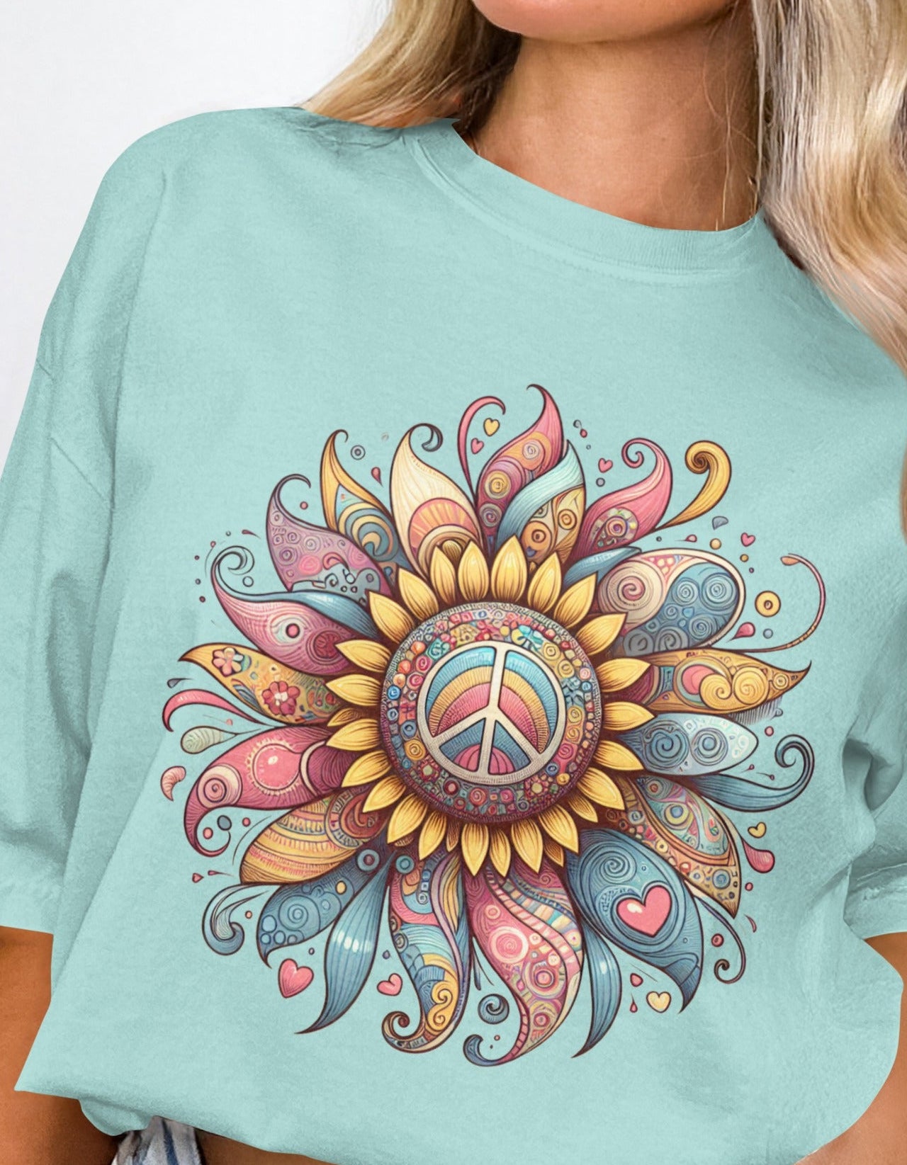 Peaceful Sunflower Design Casual Trendy T-shirt Product