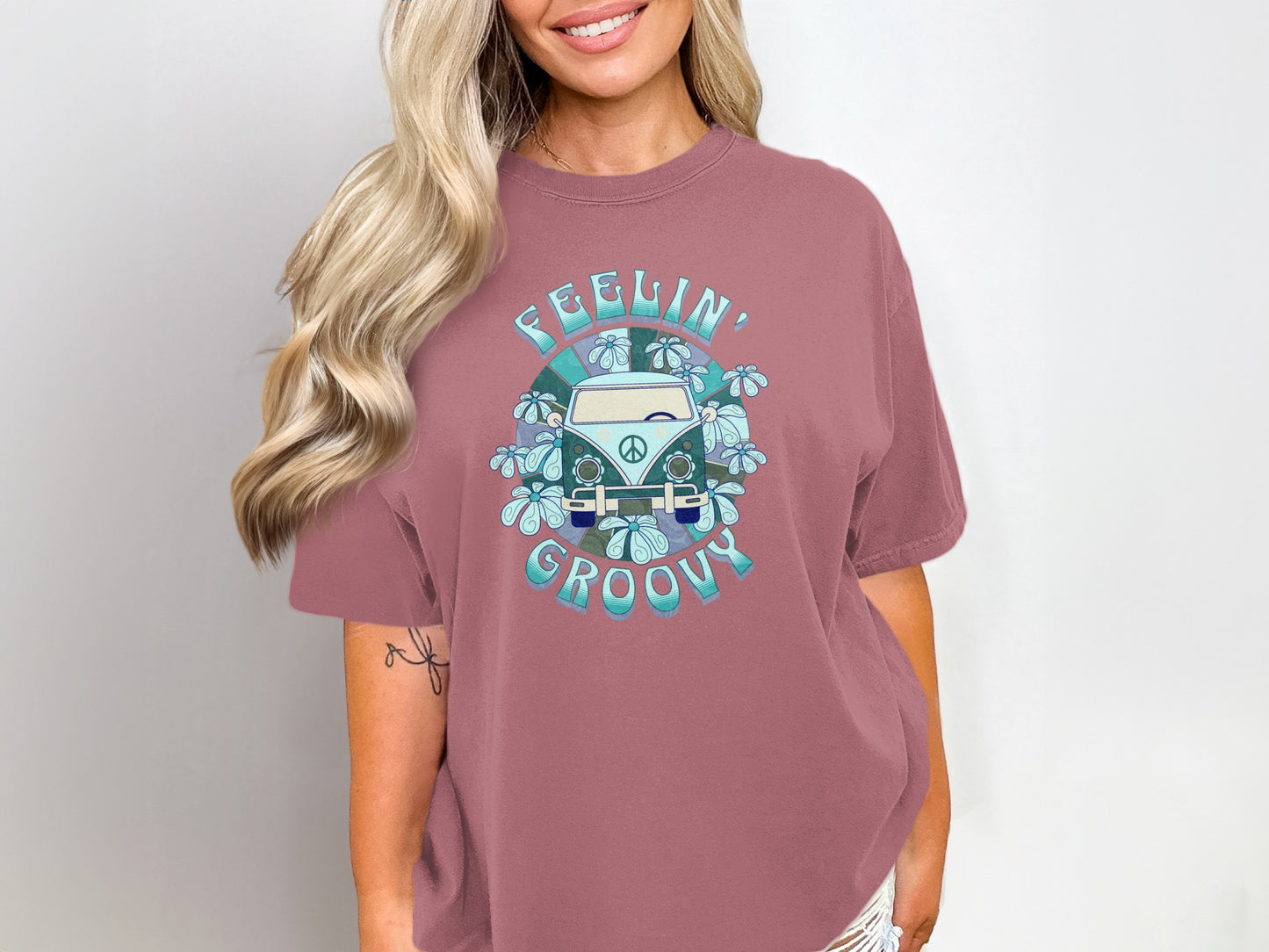 Feelin' Groovy Retro Graphic Tee with Hippie Van Design