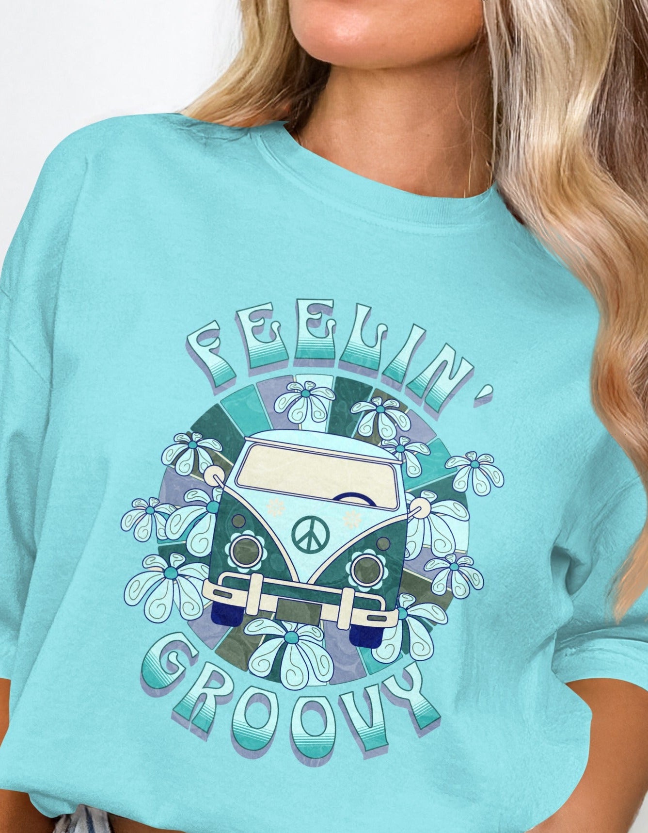 Feelin Groovy Retro Van Graphic Tee Shirt for Women