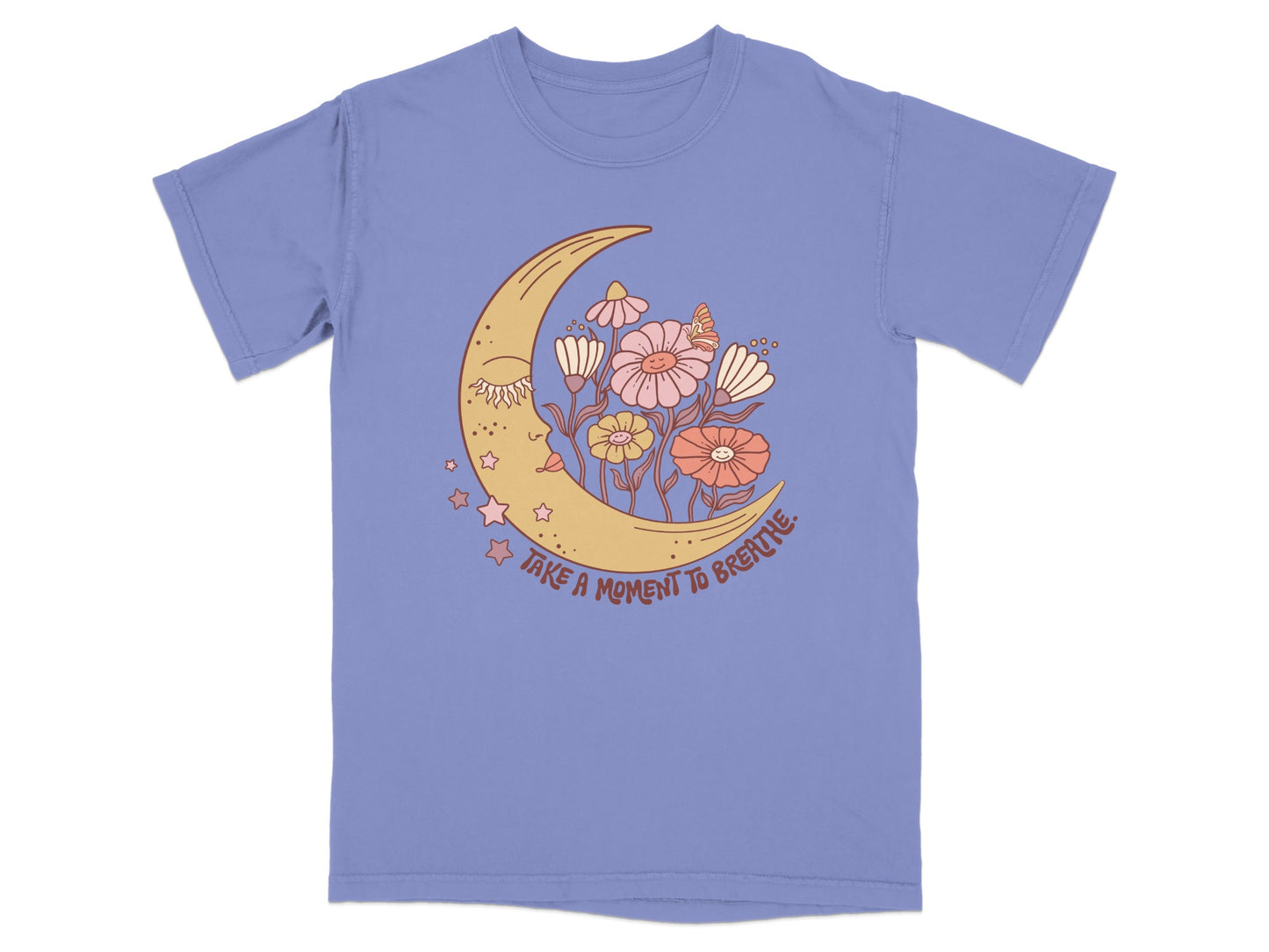 Take A Moment To Breathe Moon and Flowers T-Shirt