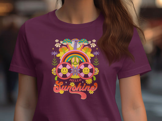 Colorful Hello Sunshine Smiley Faces Graphic T-shirt
