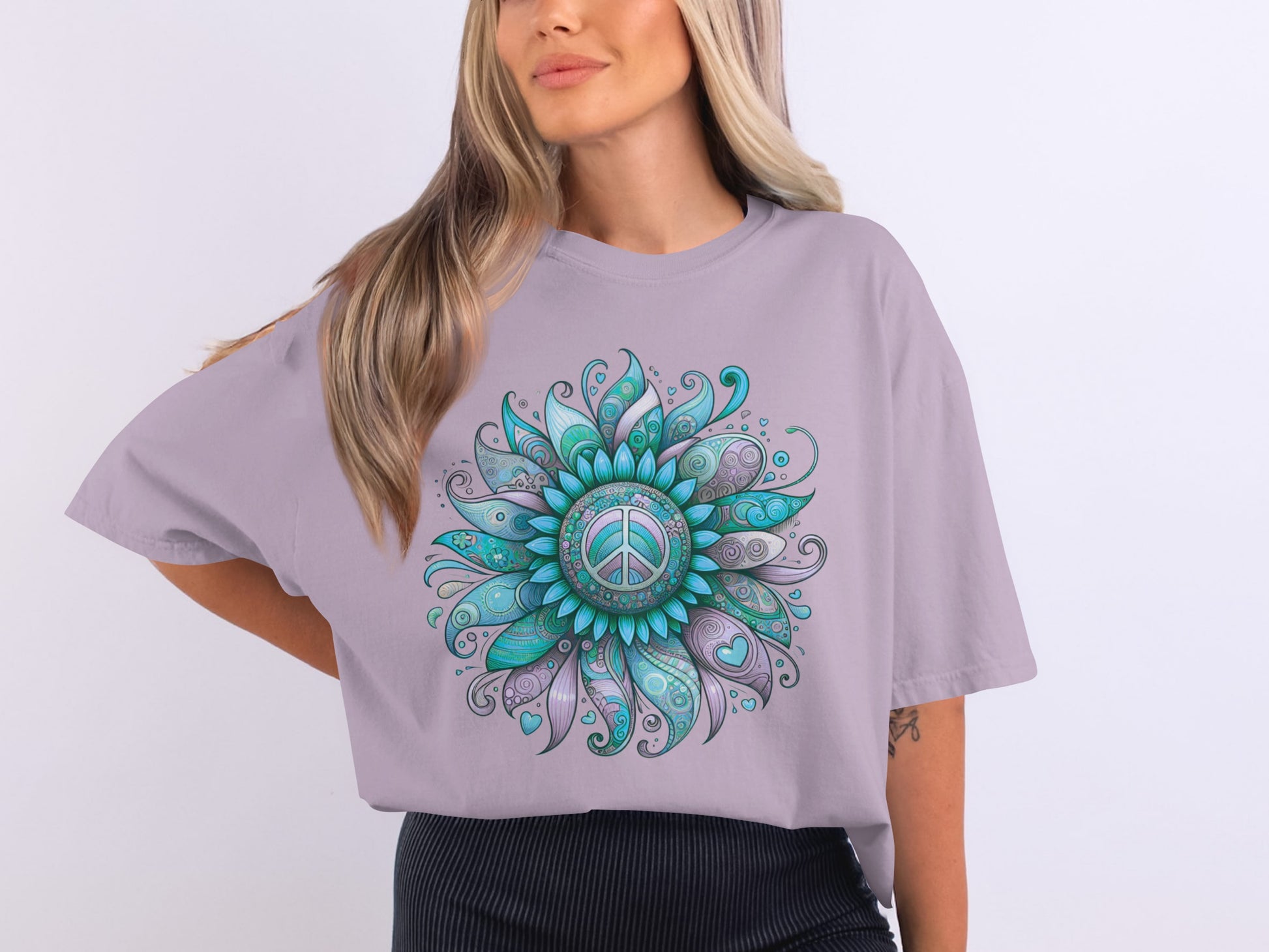 Stylish Mandala Peace Symbol Graphic Tee
