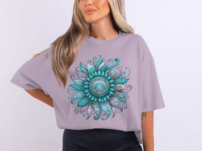 Stylish Mandala Peace Symbol Graphic Tee