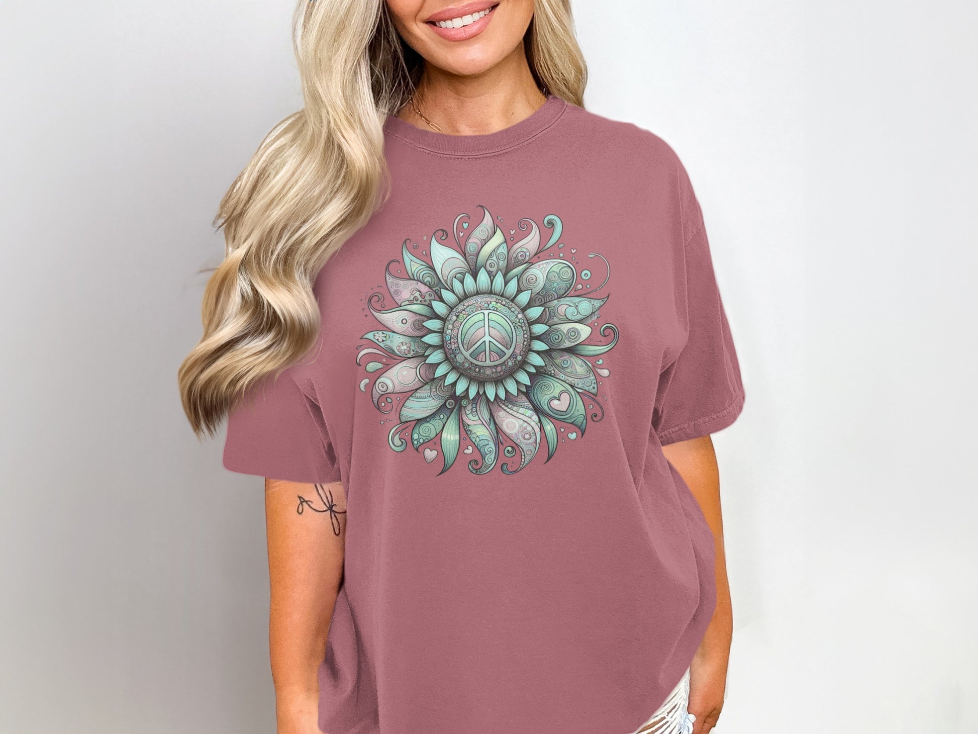 Abstract Floral Peace Sign Graphic Womens Tee