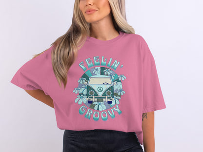 Feelin Groovy Graphic on Pink Oversized Shirt Product