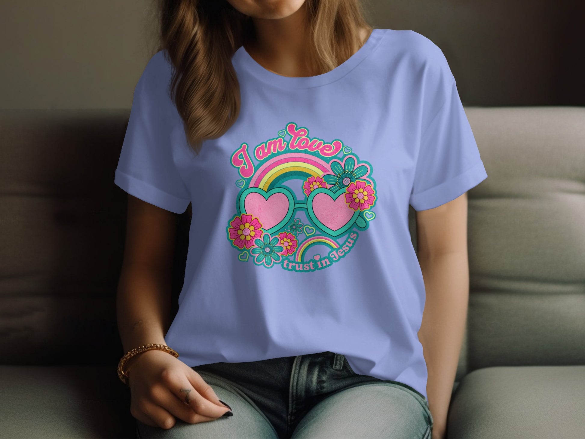 Colorful Rainbow Heart Trust in Jesus T-Shirt
