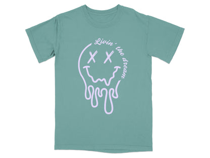 Livin the dream melted smiley face graphic tee