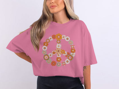 Groovy Floral Peace Sign Casual Graphic Tee product