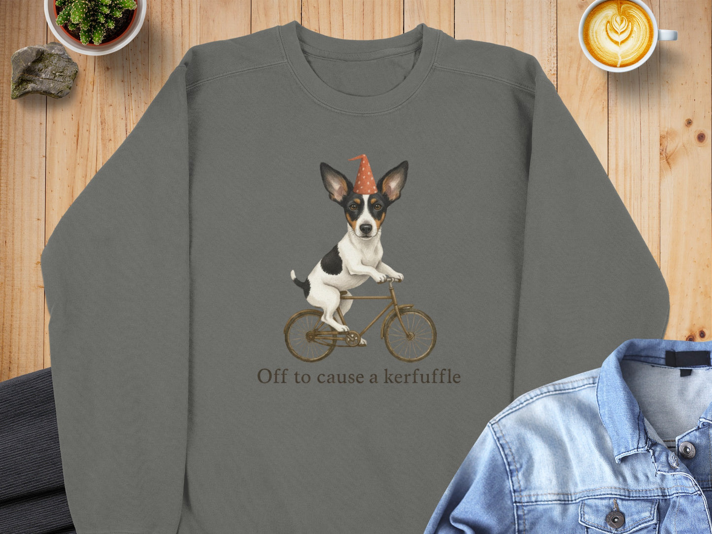 Dog with Party Hat Riding Bicycle Sweatshirt