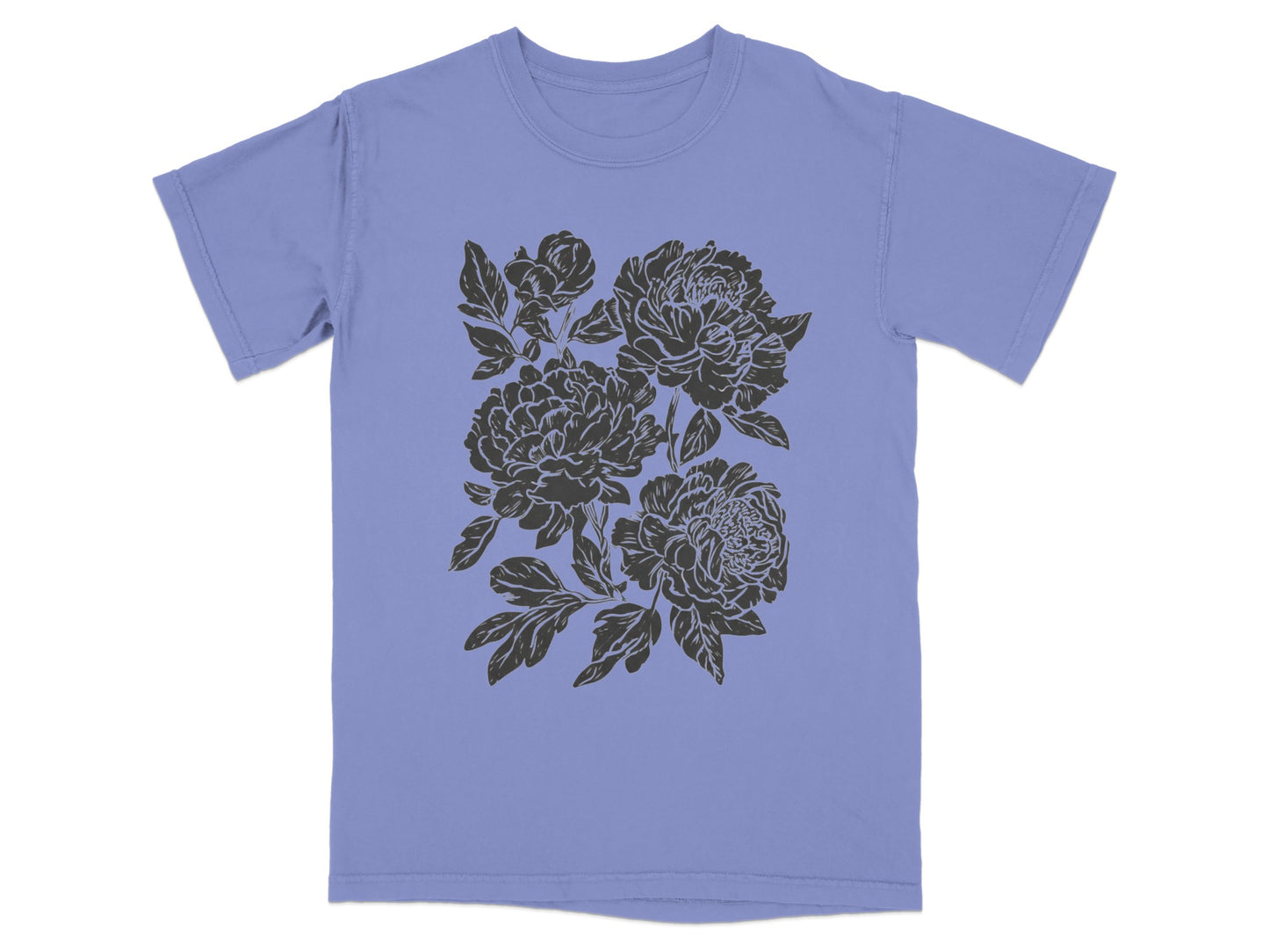 Lavender T-Shirt with Dark Floral Design Pattern