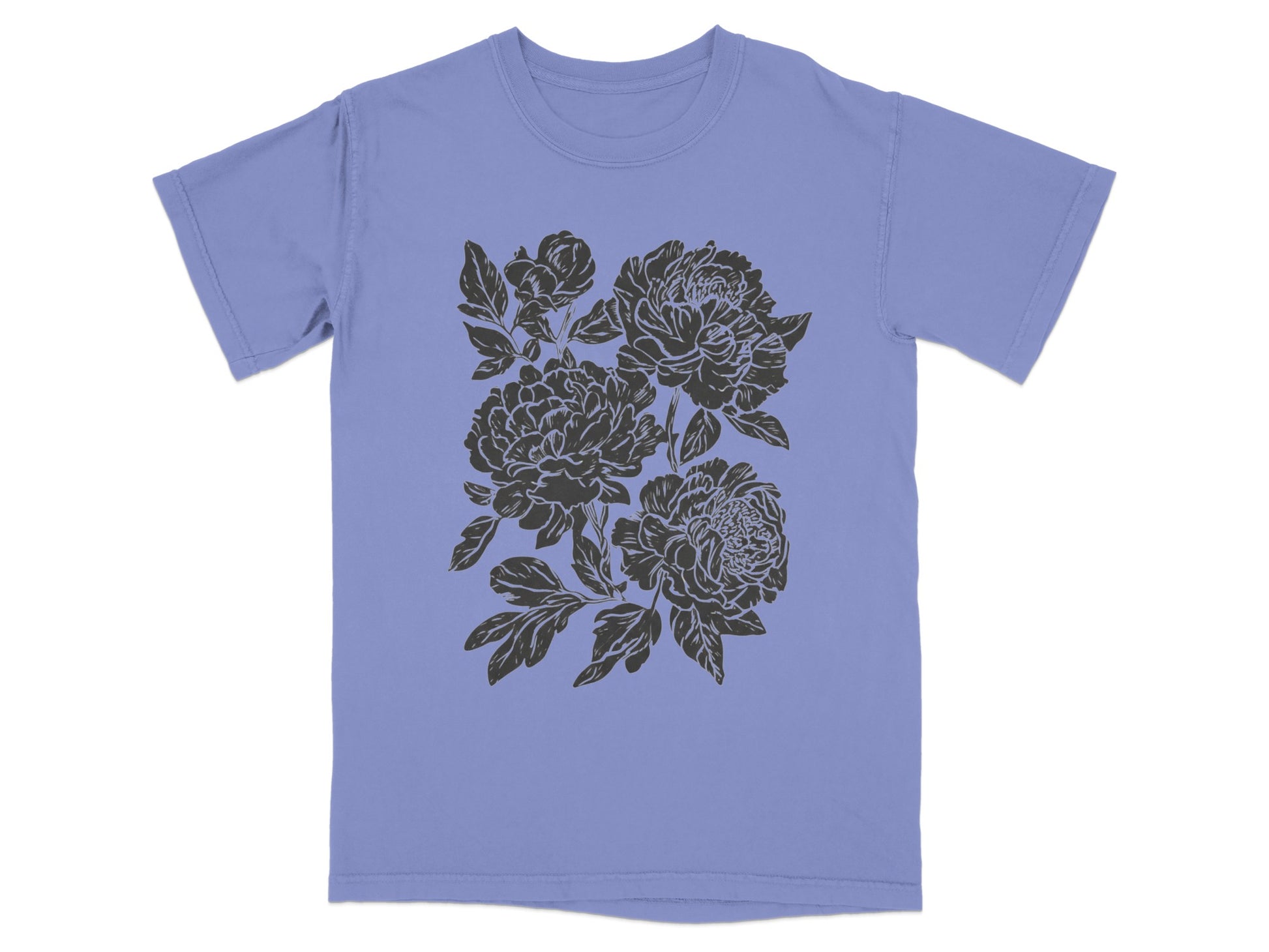 Lavender T-Shirt with Dark Floral Design Pattern