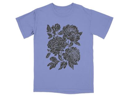 Lavender T-Shirt with Dark Floral Design Pattern
