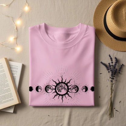 Pink T-shirt with Celestial Moon Phases Graphic