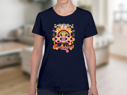 Hello Sunshine Smile Retro Rainbow Graphic Tee