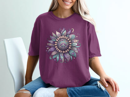 Peace Symbol Mandala Flower Graphic Tee Product