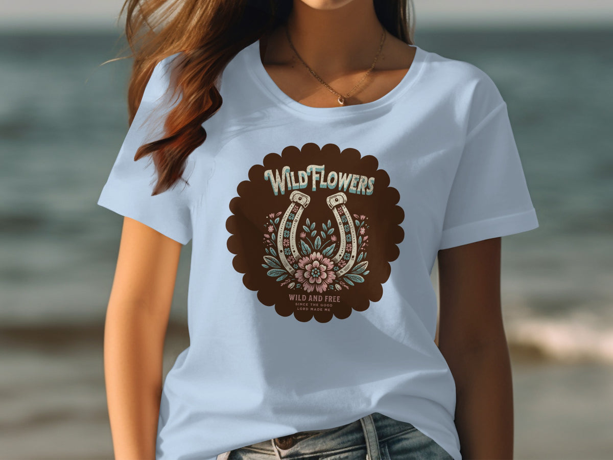 Wild Flowers Horseshoe Graphic Tee Wild and Free