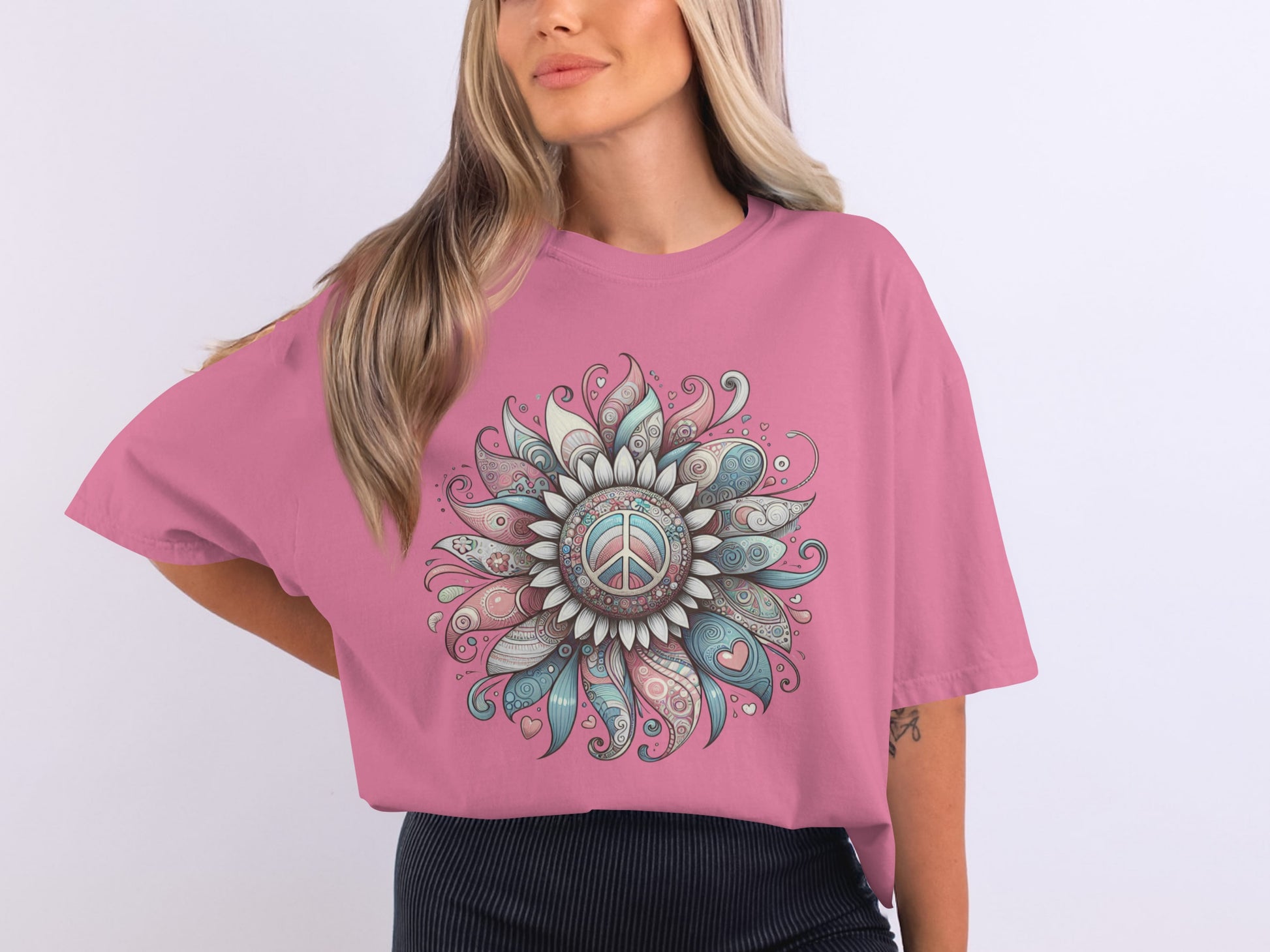 Mandala Peace Sign Flower Graphic Tee Shirt
