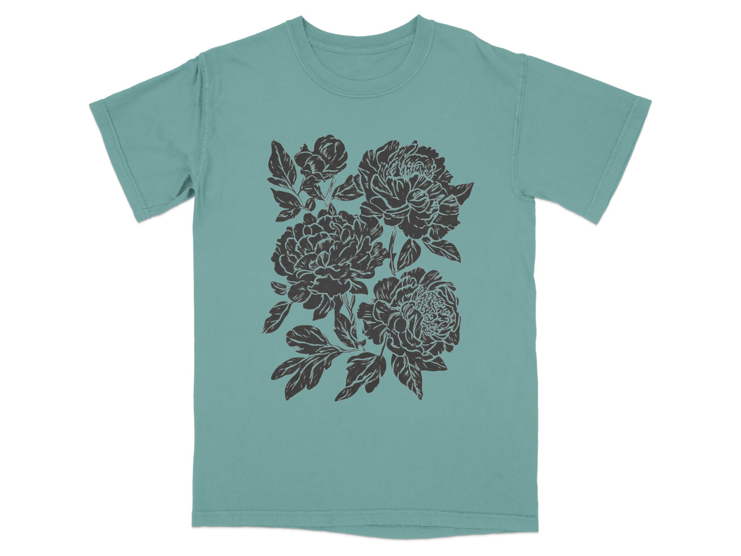Floral Graphic Art on Teal Shirt Fashion Apparel
