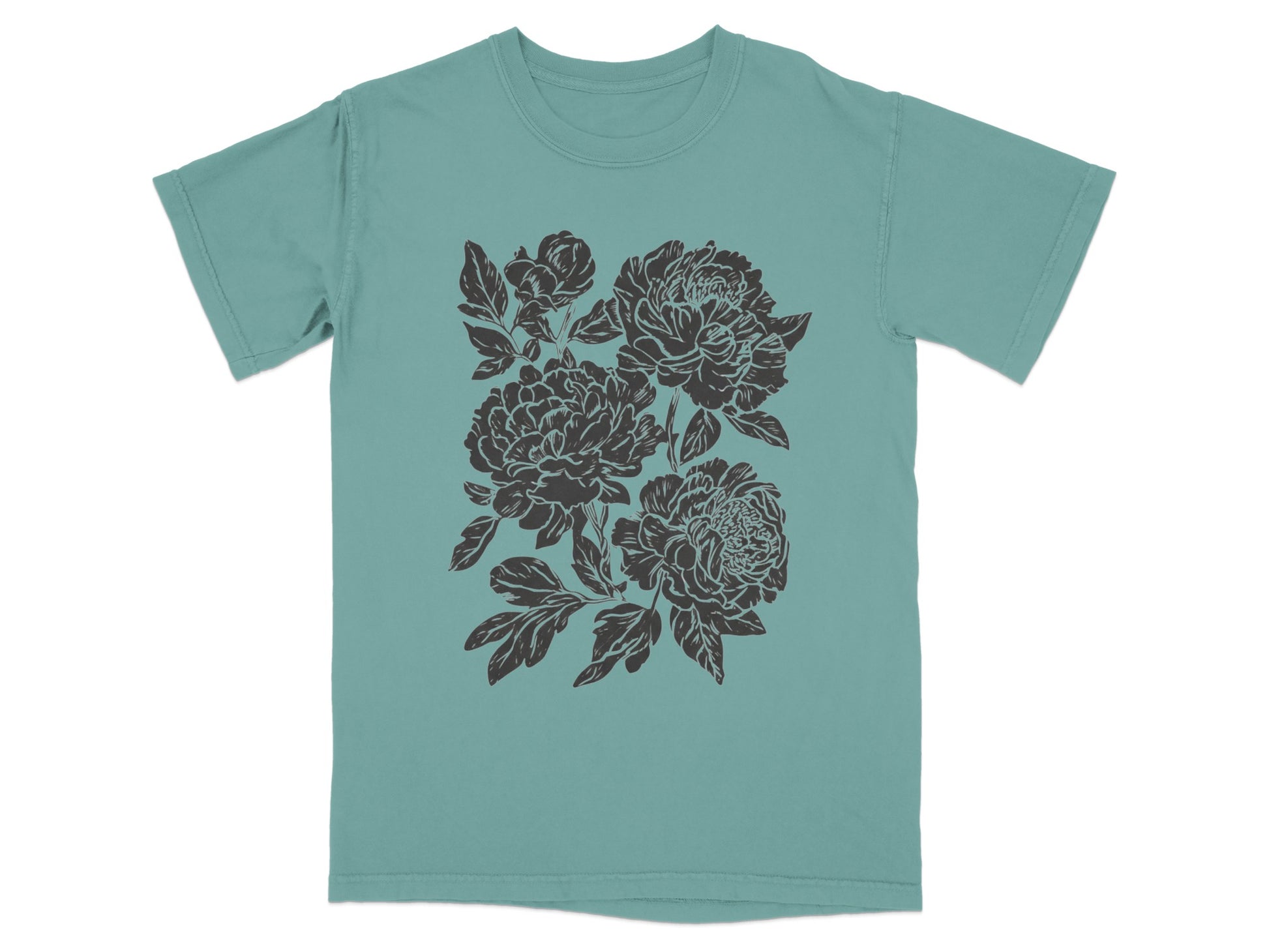 Floral Graphic Art on Teal Shirt Fashion Apparel