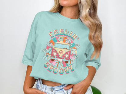 Feelin' Groovy Peace Sign Retro Van Graphic Tee