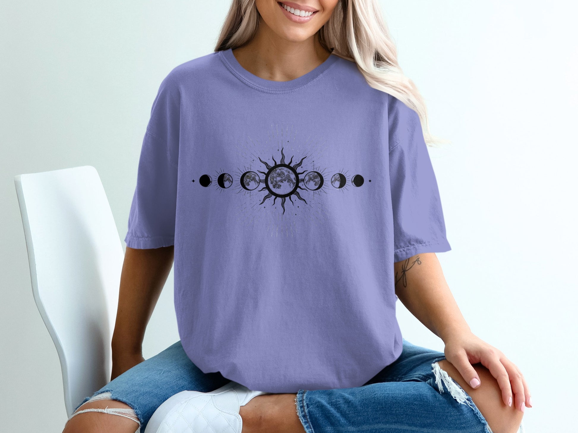 Phases of the Moon with Sun Graphic T-shirt