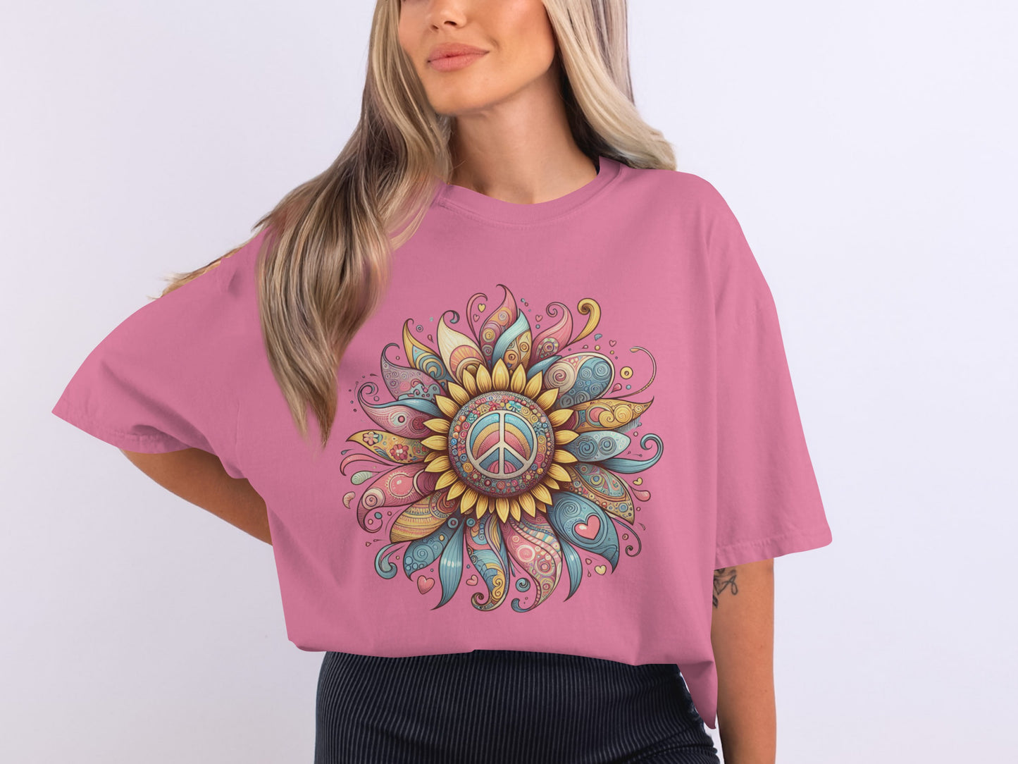 Colorful Peace Symbol Mandala Graphic T-Shirt