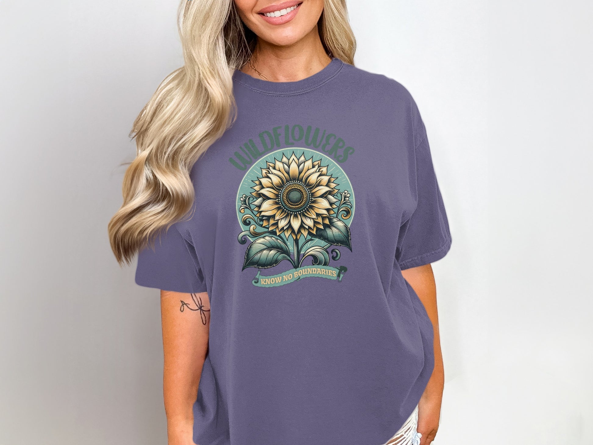Wildflowers Sunflower Tattoo Style Graphic Apparel