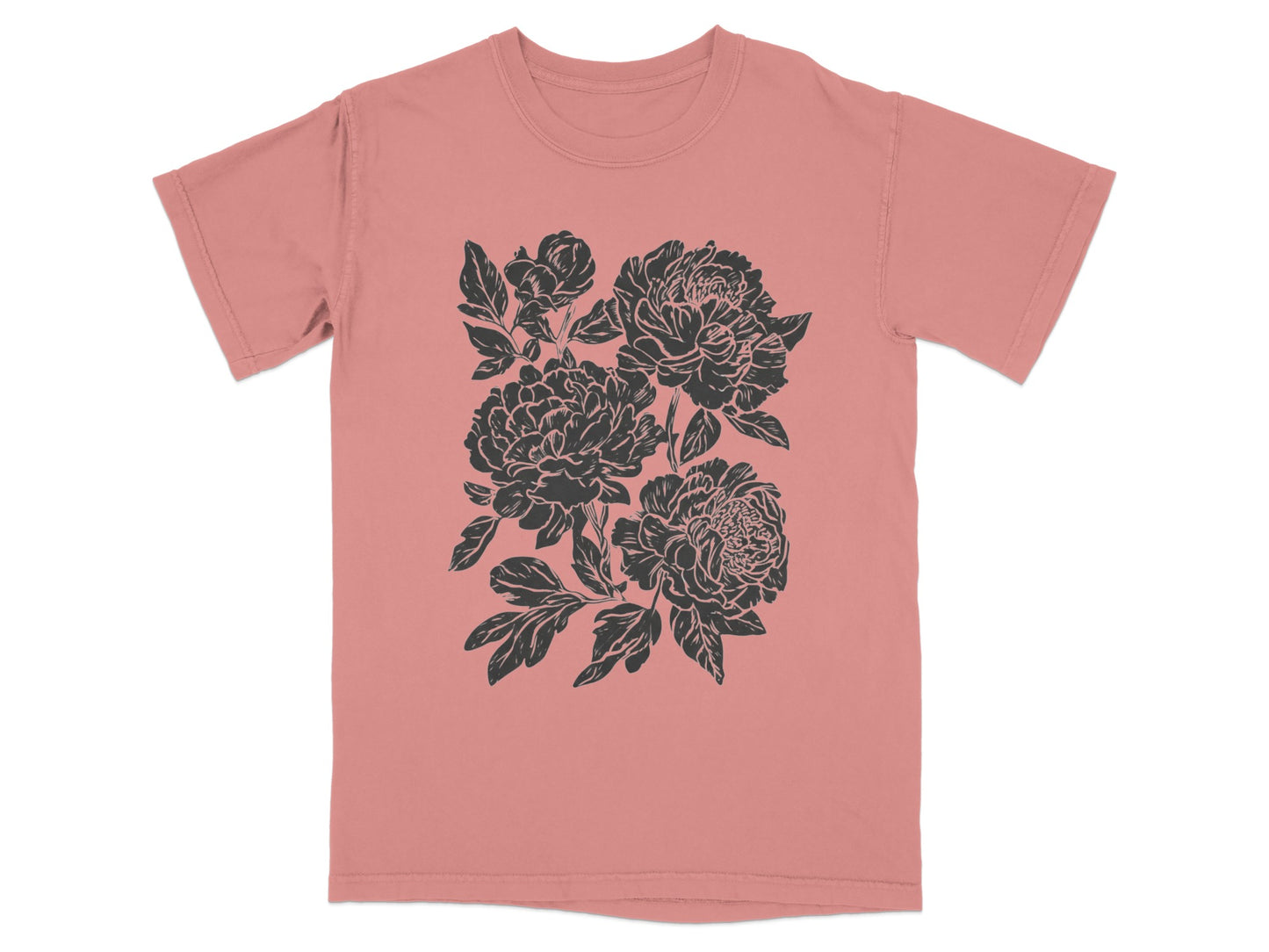Floral Black Peony Graphic on Dusty Rose Shirt