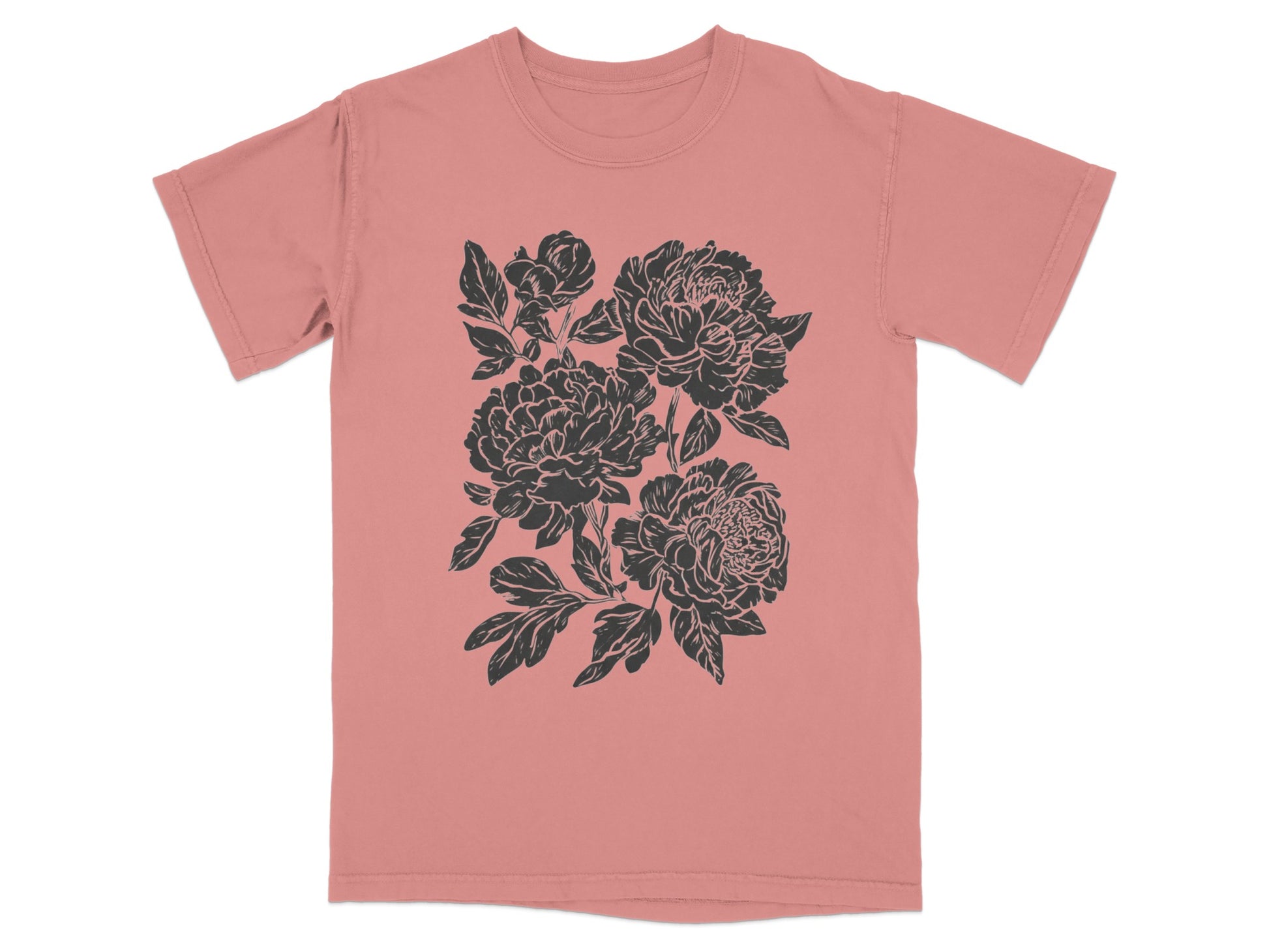 Floral Black Peony Graphic on Dusty Rose Shirt