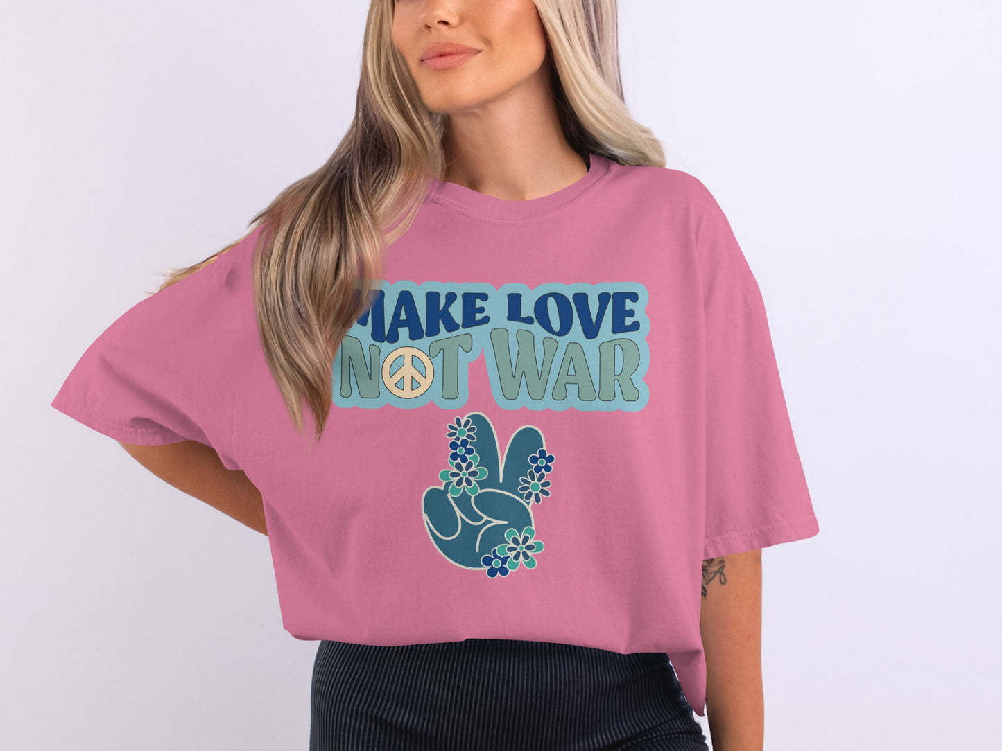 Make Love Not War Peace Sign Graphic T-Shirt