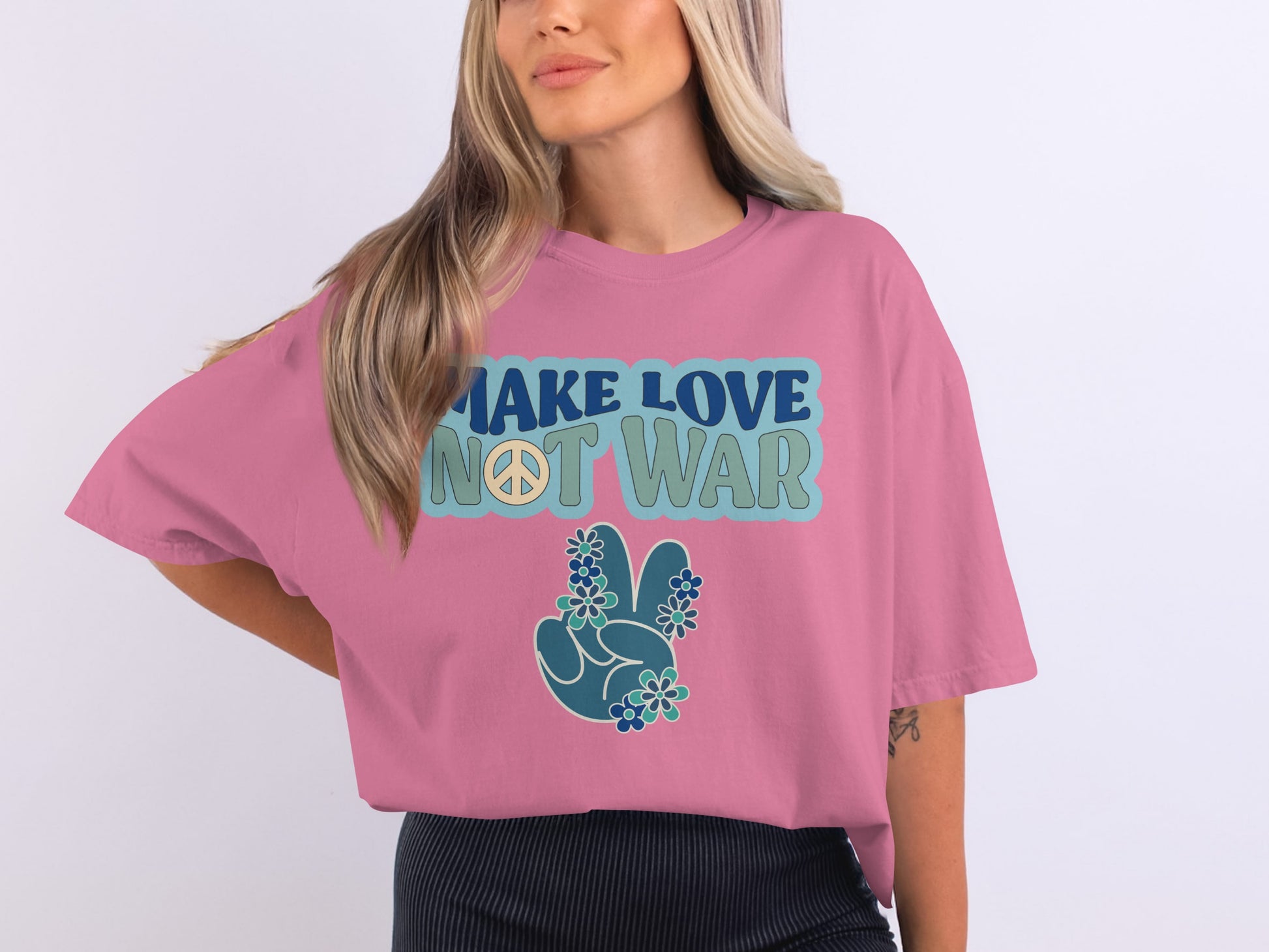 Make Love Not War Peace Sign Graphic T-Shirt