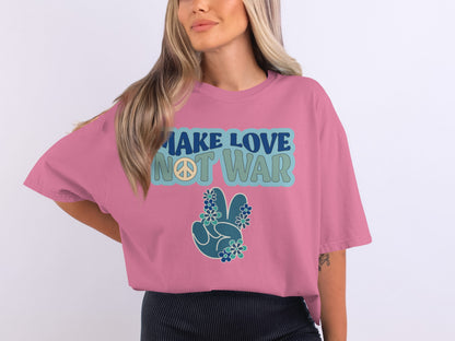 Make Love Not War Peace Sign Graphic T-Shirt
