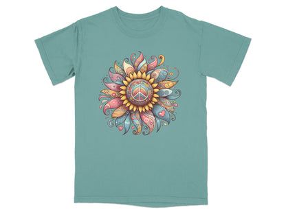Colorful Peace Sign and Floral Design T-Shirt