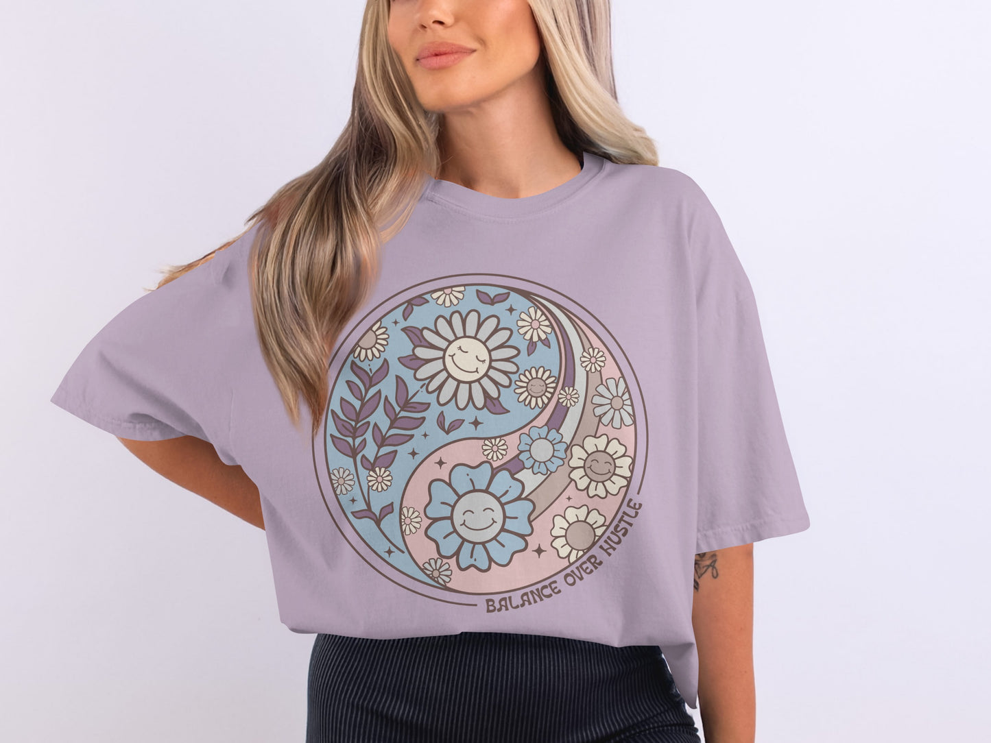 Balance Over Hustle Smiling Flowers T-Shirt