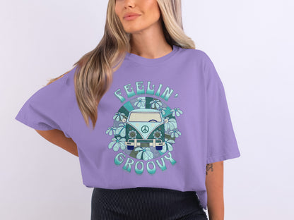 Feelin Groovy Retro Floral Van Design T-Shirt