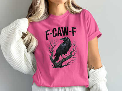 F-CAW-F Pink Shirt with Black Crow Graphic Design