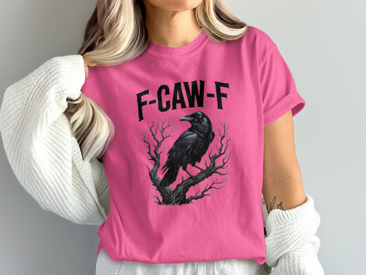 F-CAW-F Pink Shirt with Black Crow Graphic Design