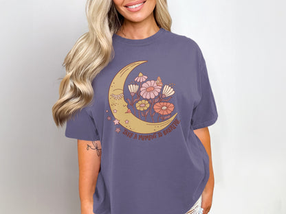 Moon and Flowers Graphic T-Shirt for Women