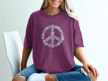 Purple Peace Sign Flower Graphic Tee