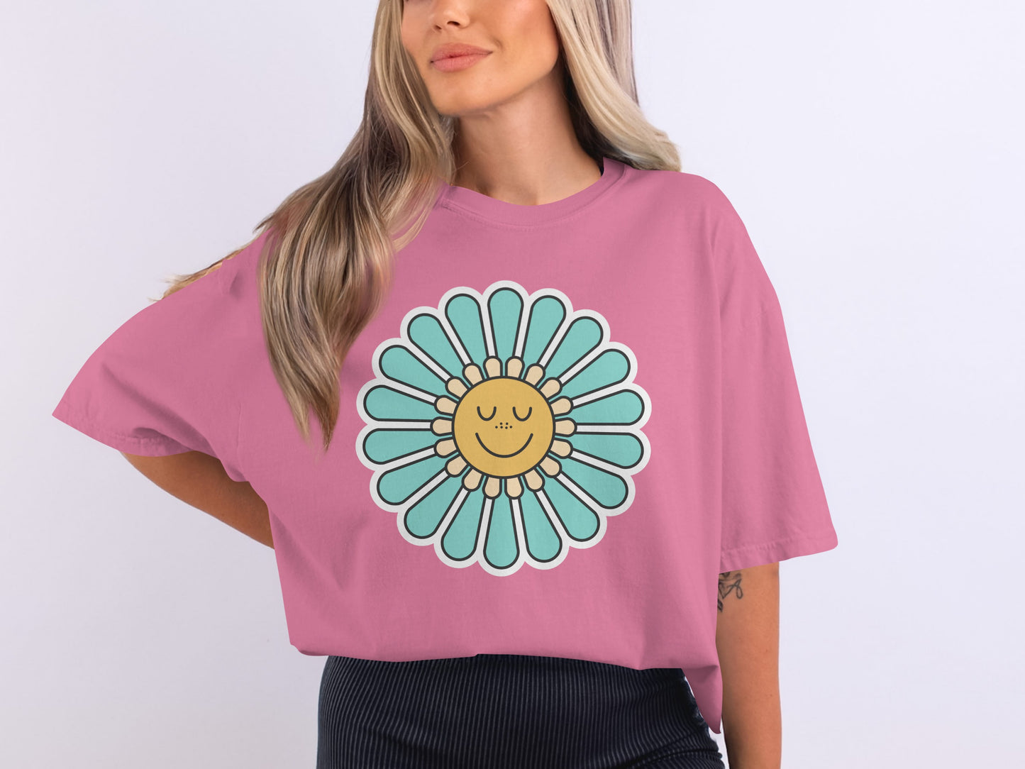 Cheerful Sunflower Oversized Graphic T-Shirt