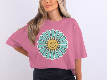 Cheerful Sunflower Oversized Graphic T-Shirt