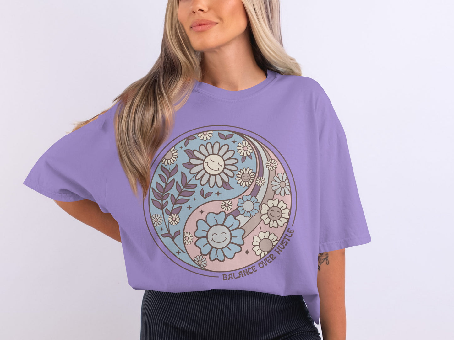 Balance Over Hustle Sunflower Design Shirt
