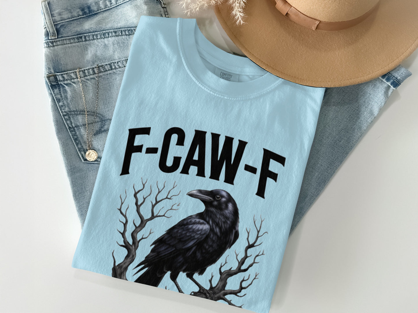 F-CAW-F Crow Graphic Tee with Tree Branches Design