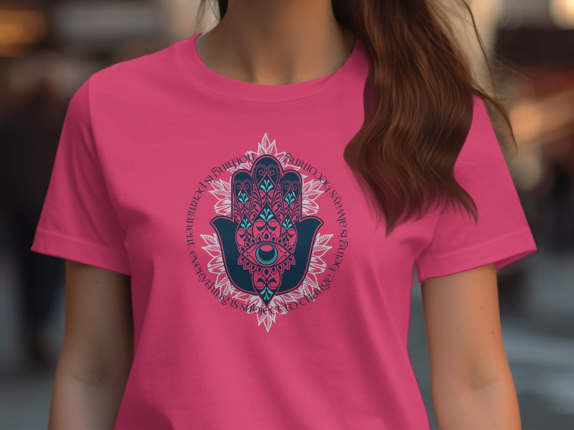 Intricately Designed Vibrant Hamsa on Casual Tee