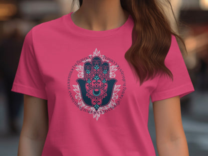 Intricately Designed Vibrant Hamsa on Casual Tee