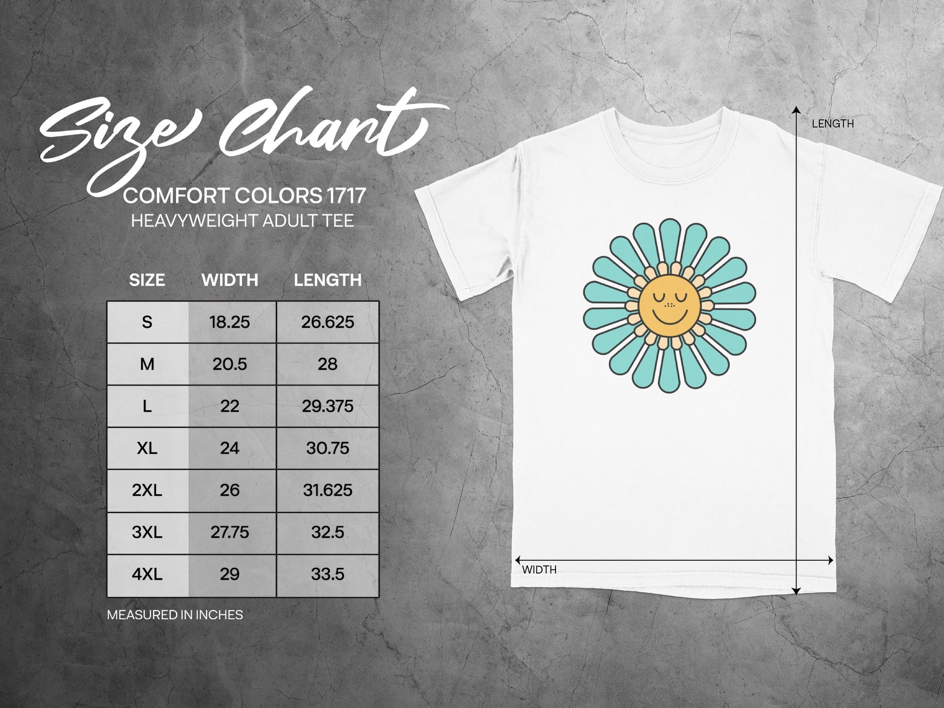 Smiling Flower Design on Heavyweight Adult Tee