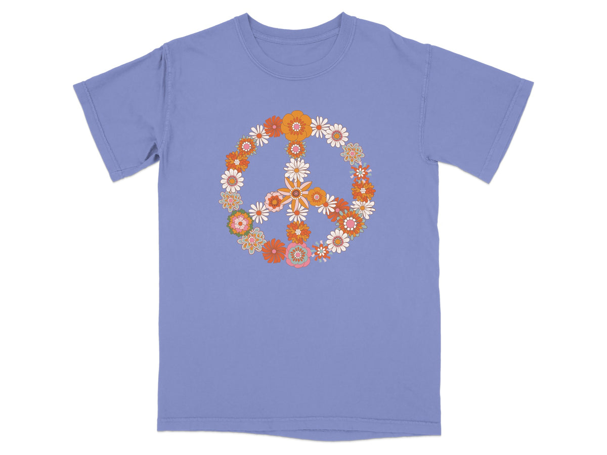 Floral Peace Sign Graphic Purple T-Shirt Product